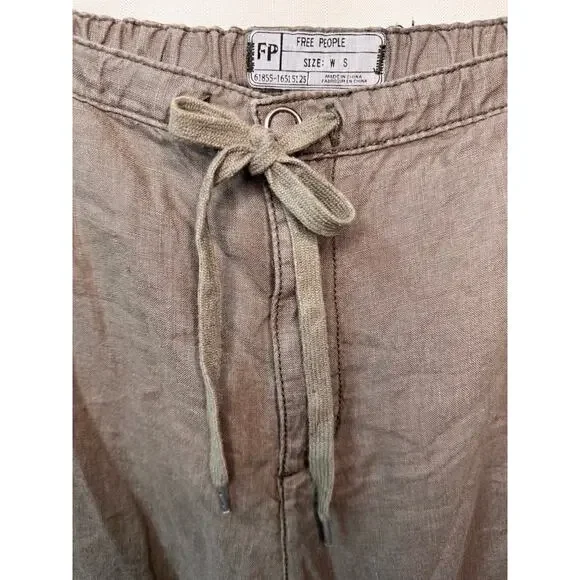 FREE PEOPLE Linen Pants Womens S Cargo Crop Patchwork Utility Green Relaxed Fit - Picture 5 of 15